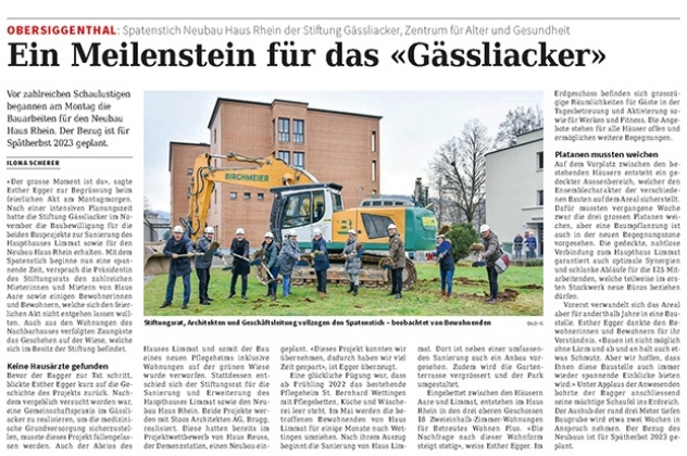 Ground-breaking ceremony for the new Rhein House of the Gässliacker Foundation, Centre for Old Age and Health